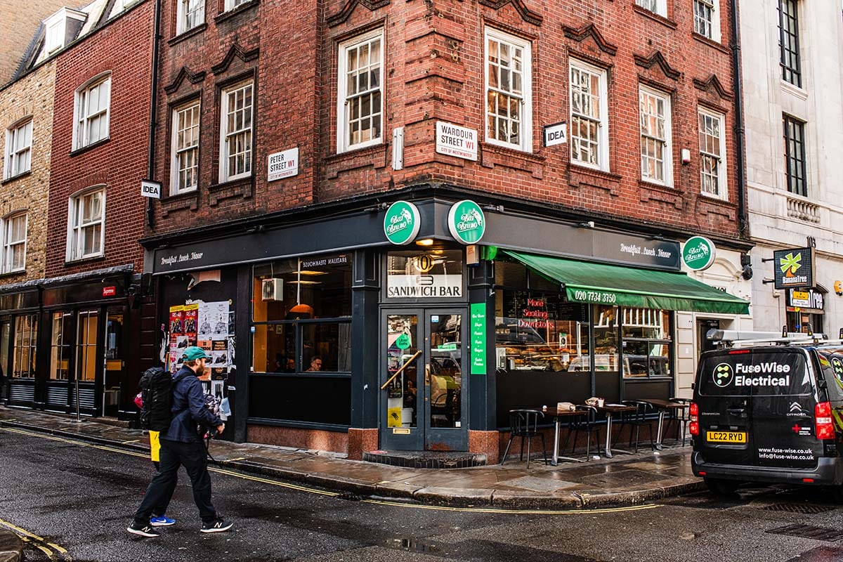 exterior of Bar Bruno in a brick building on a London street.