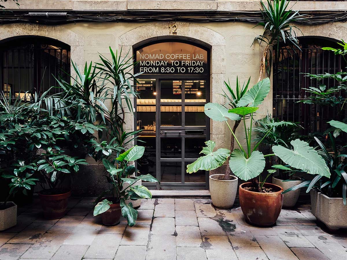 glass door leading into a coffee shop.